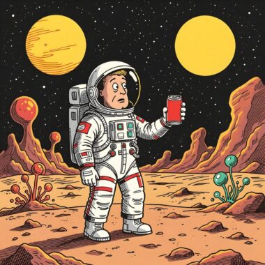 astronaut, spacesuit, cosmonaut, spaceman, fantasy, universe, galaxy, planet, funny, comic, cartoon, discovery, surprise, humor, human, person, fun, copy space, ai generated